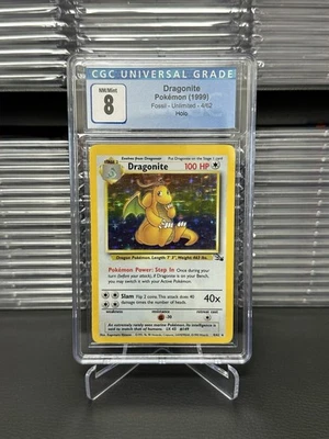 CGC 8 Pokémon 1999 Fossil Unlimited Dragonite Holo 4/62 *Near Mint / Mint* - Image 1 of 2