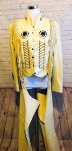 Leather Gallery Beaded Fringe Soft Motorcycle Jacket Chaps Women's S Petite - Picture 1 of 12