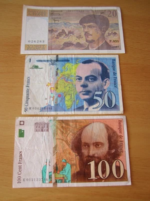 France 100, 50 & 20 Franc notes 1997 Debussy, Cezanne + nice condition L@@K - image 1 of 2