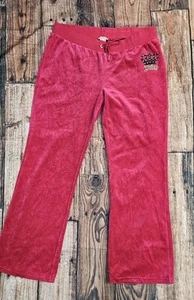 Pantalones Juicy Couture para mujer grandes rosas brillantes tiro bajo pierna ancha acampanados pantalones deportivos  - Imagen 1 de 10