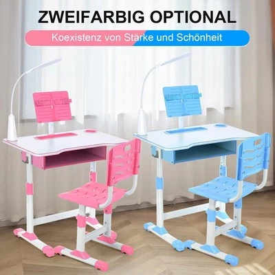 Kinderschreibtisch Set Höhenverstellbar Schreibtisch mit Lampe Lernschreibtisch - Bild 1 von 4