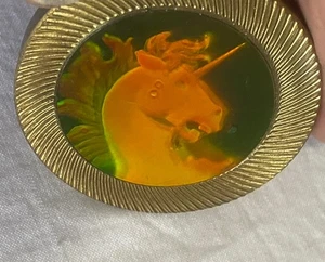 Vintage 90s Heavy Metal Brass Unicorn Holo Hologram Holographic Pog Slammer - Picture 1 of 5