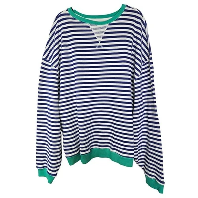 NEW We the Free People XL Classic Striped Oversized Crewneck Blue Sweatshirt - Imagem 1 de 4