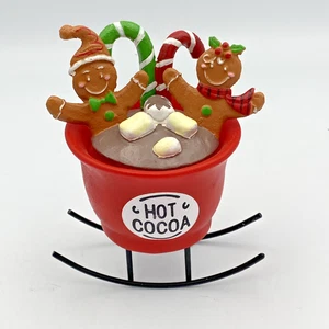 Christmas Small Figurine Gingerbread Men in Hot Cocoa Cup Lighted Rocking Resin - Picture 1 of 4