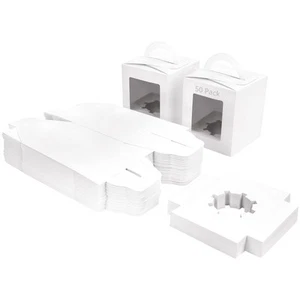 50Stk Weiße Geschenkboxen Pappe Karton mit Sichtfenster und Griff für - Bild 1 von 8