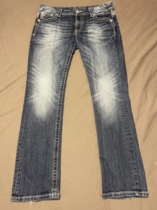 MIss Me Jeans Womens 30 Mid Rise Easy Boot Embellished 30x28 Great Fade - Picture 1 of 8