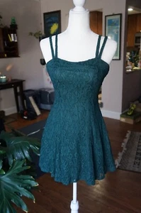 Vintage 90s All That Jazz Dress Size 3/4 Green Lace Mini Flare - Bild 1 von 11