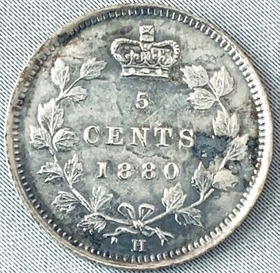 1880-H Canada 5 cents Silver Coin Obverse #3 Victoria - Image 1 of 2
