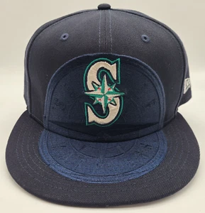 Seattle Mariners Navy Blue Shadow Logo New Era 59FIFTY Fitted Size 7 7/8 Hat NWT - Picture 1 of 8