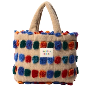 Colorful Faux Shearling Scraps Women's Tote Bag Korean Wool Warm Pom Pom Handbag - Picture 1 of 14