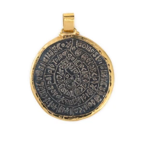 Minoan Phaistos Disc Pendant 14k Gold Sterling silver - Ancient Greek Pendant - Picture 1 of 7