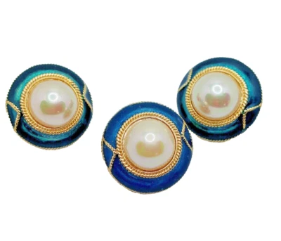 Conjunto de Pendientes y Colgantes Años 80 Tono Dorado Imitación Perla Dos Tonos Esmalte Foto 1 de 4