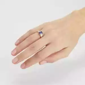 Anello Diamanti Oro Giallo Solitario 14K Tanzanite Taglia 5,5 - Foto 1 di 18