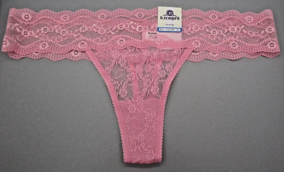 B.temptd Raspberry Polka Dots Lace Kiss Thong L