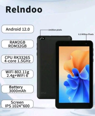 Relndoo Android Tablet, 7-Inch Android 12 Portable Tablet, 2GB RAM+32GB ROM - Image 1 of 2