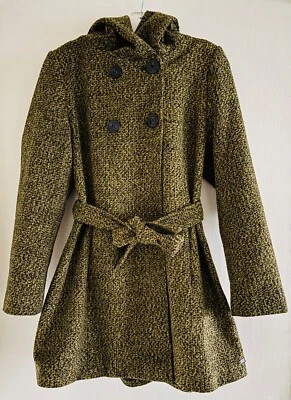 Smash! Abrigo mujer cinturón suave capucha largo medio, verde, M Foto 1 de 3