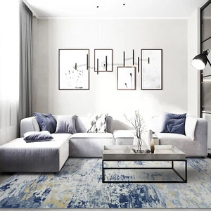 Extra Large Rug Blue Ivory Beige Coastal Modern Abstract Carpet Hall Runner Mat - Picture 1 of 17