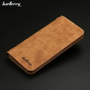 Men's Leather Long Wallet Bifold ID Card Holder Purse Checkbook Clutch Billfold