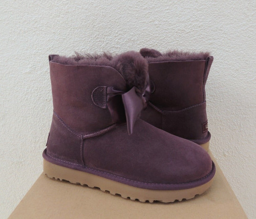 UGG PORT GITA BOW MINI STIVALI INVERNALI IN PELLE SCAMOSCIATA PELLE DI PECORA DONNA US 5 EUR 36 ~NUOVI CON SCATOLA