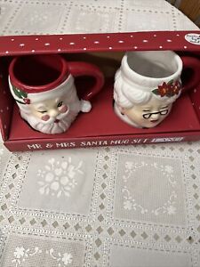 Lang 3D Winking Santa Mr. Mrs. Claus Handpainted Mug Set NEW Holidays