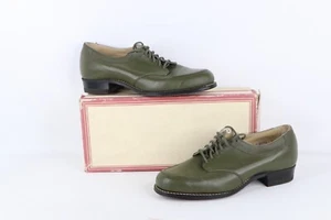 NOS Vtg 90s Streetwear Womens 7 EE Chunky Heel Leather Shoes Avocado Green USA - Picture 1 of 9