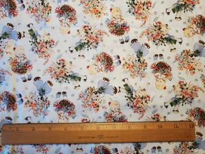 Mabel Lucie Attwell Children with Flower Bouquet Cotton Fabric 1 Yd Woodrow 2002 - Picture 1 of 3