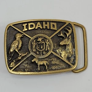 Vintage Idaho State Seal Solid Brass Belt Buckle Bluebird Elk 1983 - Picture 1 of 13