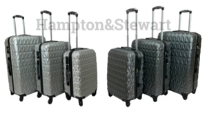 Silver Grey Wheel Spinner Hard Suitcase Cabin Luggage Trolley Diamond Design - Picture 1 of 12