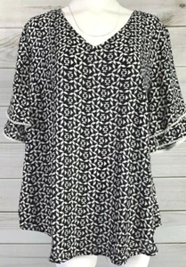 NY Collection Women's Black Printed Casual Pullover Top Plus Size 1X NWT A2515 - Picture 1 of 8