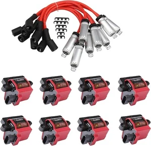 High Performance 8Pcs D585 UF262 Ignition Coils Pack Round Type W/ 8pcs Wire Set - Picture 1 of 8