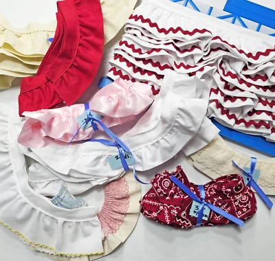 Vintage Lot Gathered Ruffled Fabric Binding Edging Red Rick Rack Pink Satin - Image 1 of 4