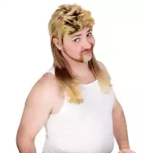 Super Mullet Blonde 80s Old School Redneck Men Costume Wig - Picture 1 of 1