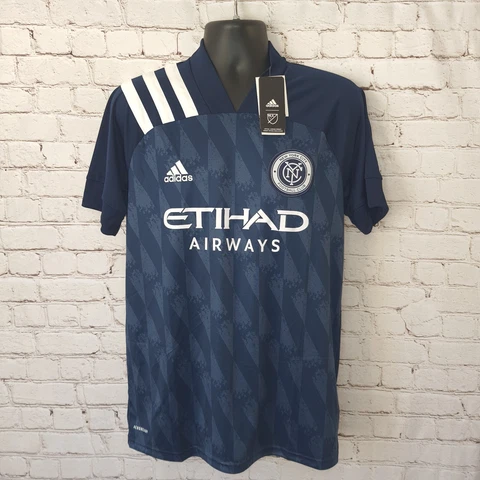 Adidas Mens New York City FC Authentic Soccer Jersey Away Size Medium Blue New Cover