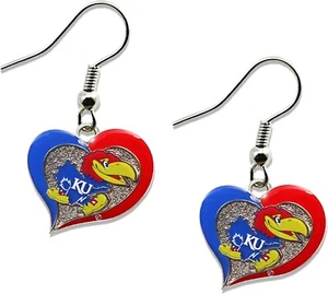 KU Kansas University Heart Swirl Earrings, NCAA Licensed - Picture 1 of 1