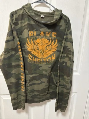 Blake Shelton HOODIE CONCERT Green Camo ORANGE LOGO friends And Heroes LARGE men - Image 1 of 3