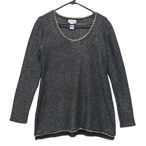 Suéter Soft Surroundings Negro Metálico Tono Dorado Borde de Cadena Para Mujer Talla S - Imagen 1 de 14