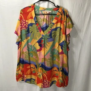 Blusa nueva con etiquetas Christian Siriano estampado tropical cuello en V popover 3X Resort - Imagen 1 de 6