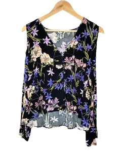 JAASE Damen Blumen Top Langarm Cold Shoulder Schwarz Boho | Damen Größe L - Bild 1 von 3