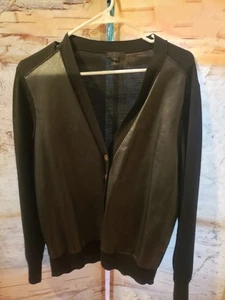 J. Crew Collection Leder & Merinowolle Strickjacke Pullover schwarz leicht XL - Bild 1 von 3