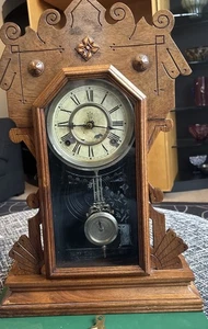 Reloj Waterbury Pan de Jengibre Estante AntiguoProbablemente Fecha 1890 Roble? Llave de Péndulo - Imagen 1 de 15