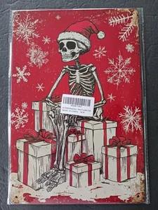 Skeleton Christmas Xmas Presents Metal Sign 11 3/4" x 7 3/4" - Picture 1 of 4