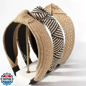 Geknotete Stirnbänder für Frauen Sommer Trendy Stroh Stirnband mit Knoten, 3 Stück Damen - Bild 1 von 5