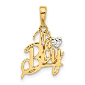 14k Yellow Gold and White Rhodium Diamond-Cut Heart It's A Boy Pendant - Picture 1 of 4
