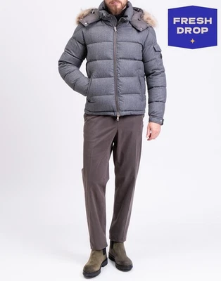 RRP €1595 MONCLER Allemand Wool Quilted Jacket Size 2 M Grey Marmot Fur Trim - Image 1 of 4