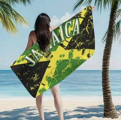 1 Pc 29”x58” Jamaican Flag Beach Towel, Suitable For Swimming, Camping, Hotel Foto 1 de 4