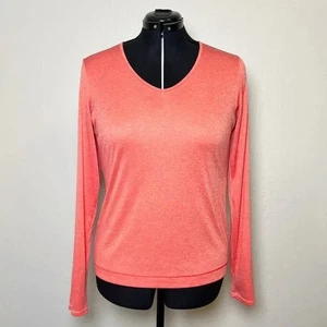 Top MOUNTAIN HARDWEAR para mujer talla L naranja teñido espacial ajustado cuello en V manga larga - Imagen 1 de 10
