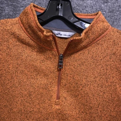 Peter Millar Sweater Men XL Orange Heather Golf Quarter Zip Pullover Fleece Knit - Image 1 of 4