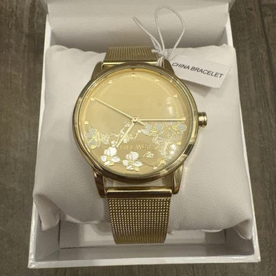 Nine West Women's Stainless Steel Mesh Watch w/ Flower Dial  - Image 1 of 4