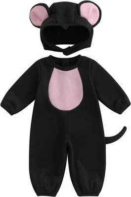 Disfraz de Ratón Bebé Niño Niña Manga Larga Polar Monos 6-12 Meses, Negro  Foto 1 de 4