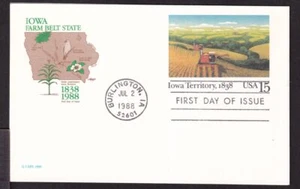 1988 IOWA Centennial postal card FDC Sc UX123 with Artmaster cachet (AA - Picture 1 of 2